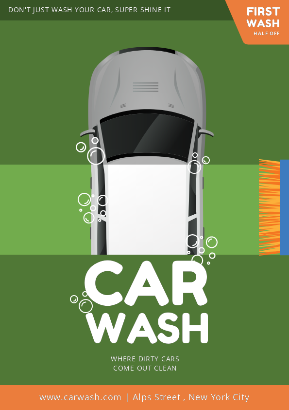 car wash flyer with rounded sans-serif font