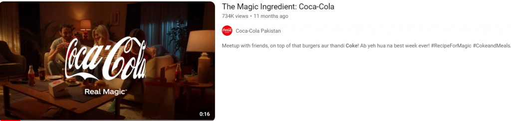 Coca Cola ad- example of magic ingredients in ad