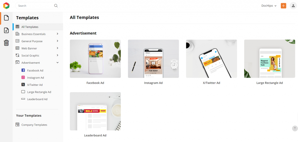 DocHipo Advertisement Template Categories