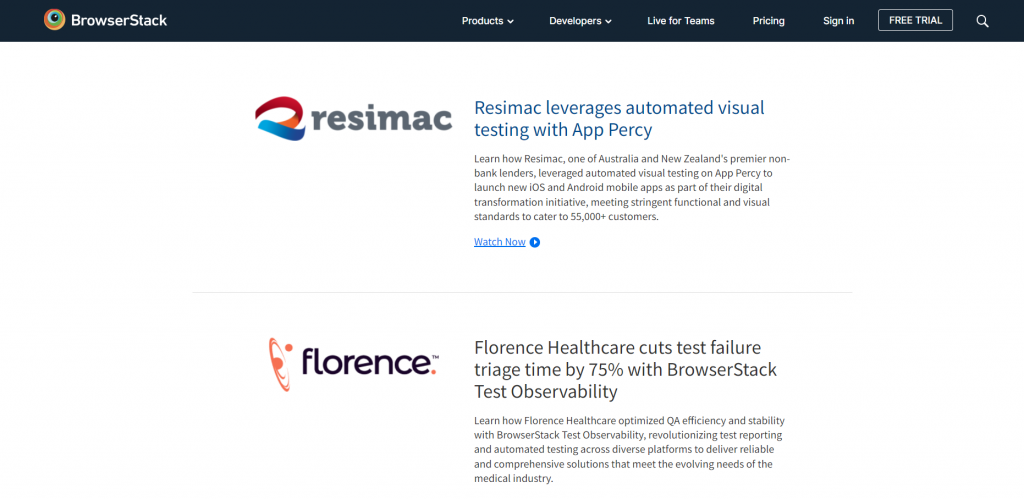 BrowserStack case study example to design with logo and photo