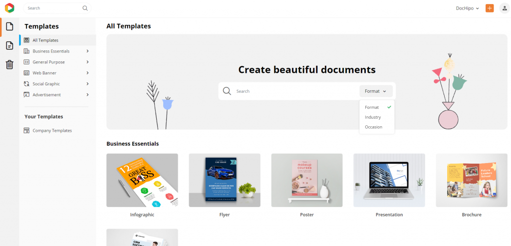 DocHipo Dashboard with Templates