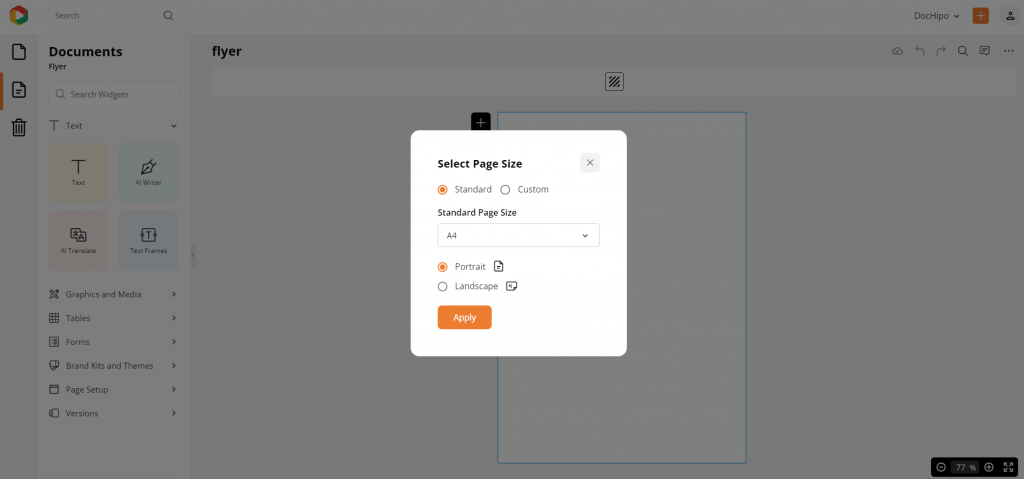 Flyer standard page size options in DocHipo