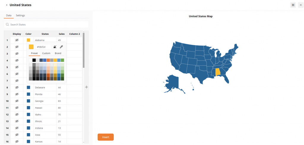 Color coding in map