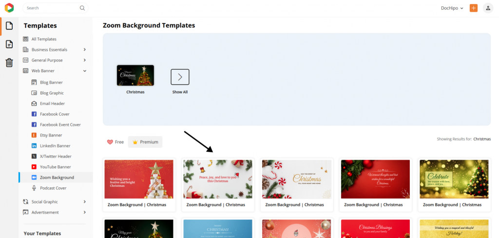 Select a Christmas Zoom Background Template in DocHipo