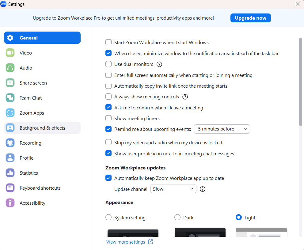 Zoom setting to change background