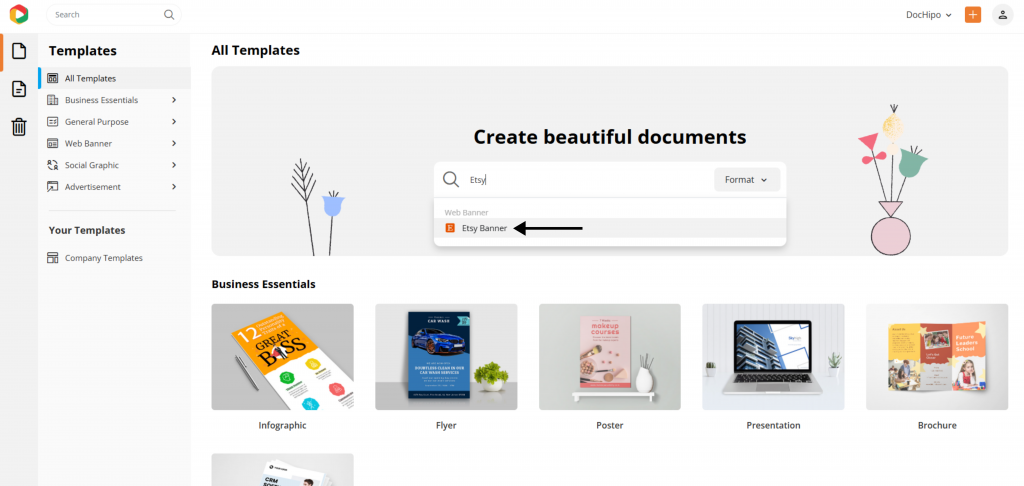 How to find Etsy banner templates in DocHipo