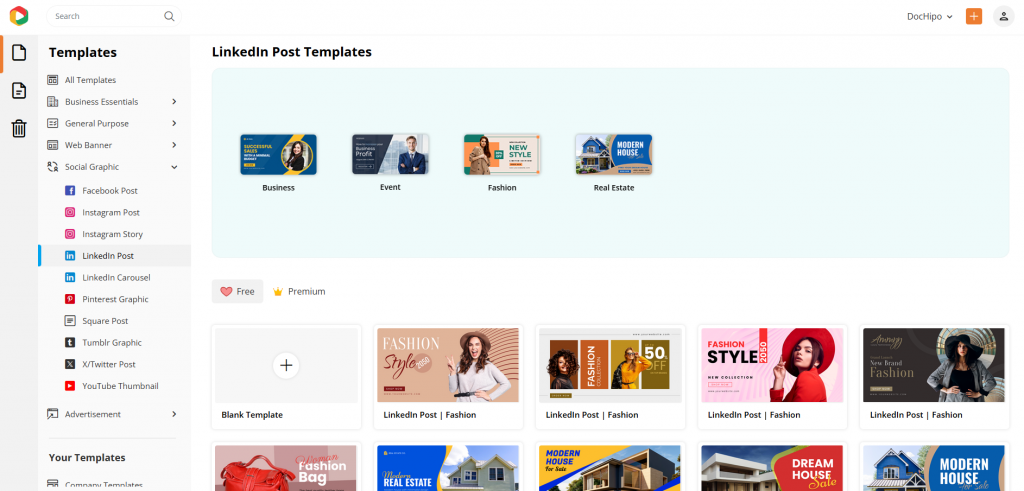 LinkedIn Post Templates in DocHipo