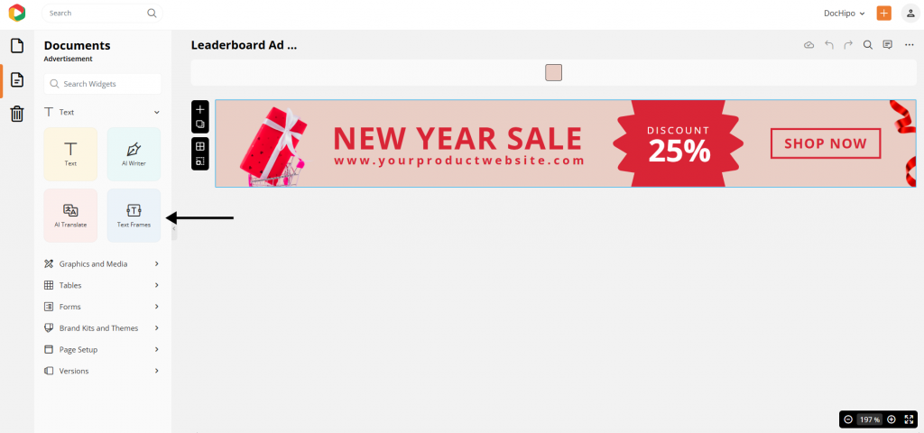 Try text frames for New Year ads in DocHipo