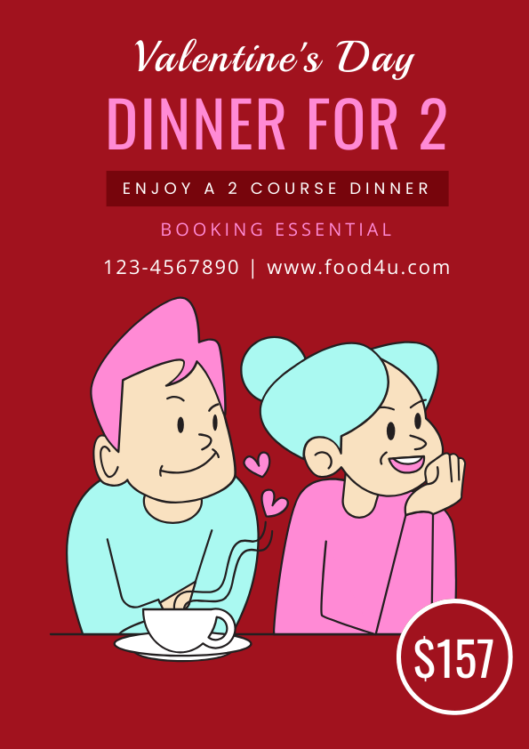 Dinner poster with Valentine's Day illustration