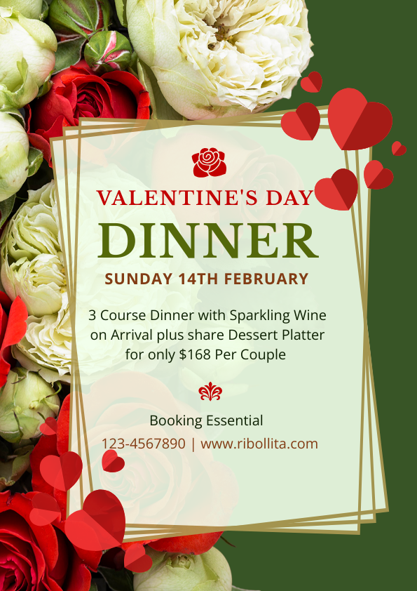 Valentines Day dinner poster with text frame