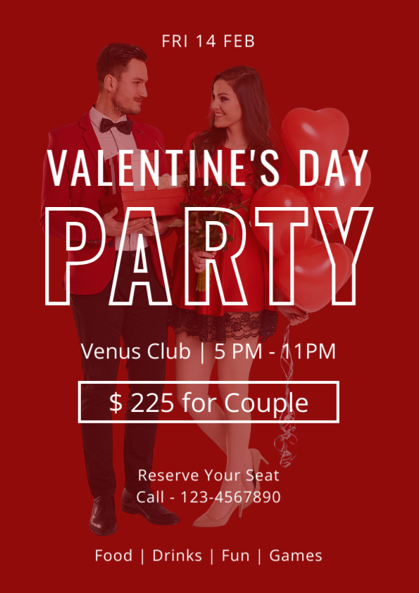 Valentine's Day poster with party font style