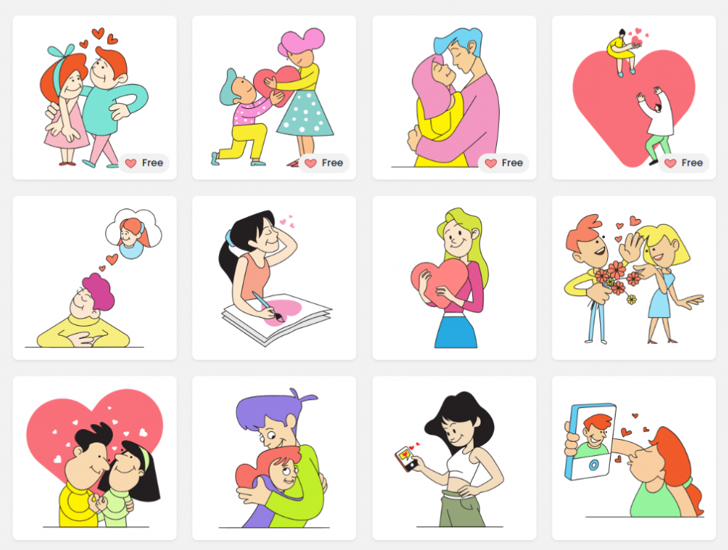 Valentine's day illustrations in DocHipo tool