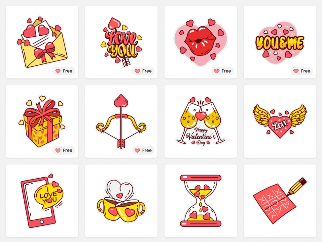 Valentine's day stickers in DocHipo tool