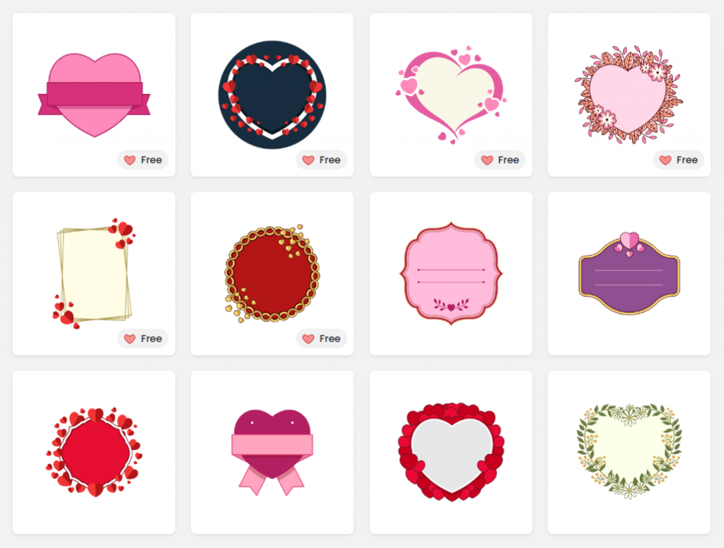 Valentine's day text frames in DocHipo 