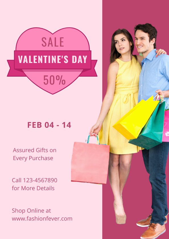 Valentine's sales poster with heart text frame