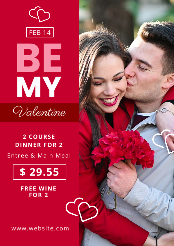 V-day poster with white, pink, red colors