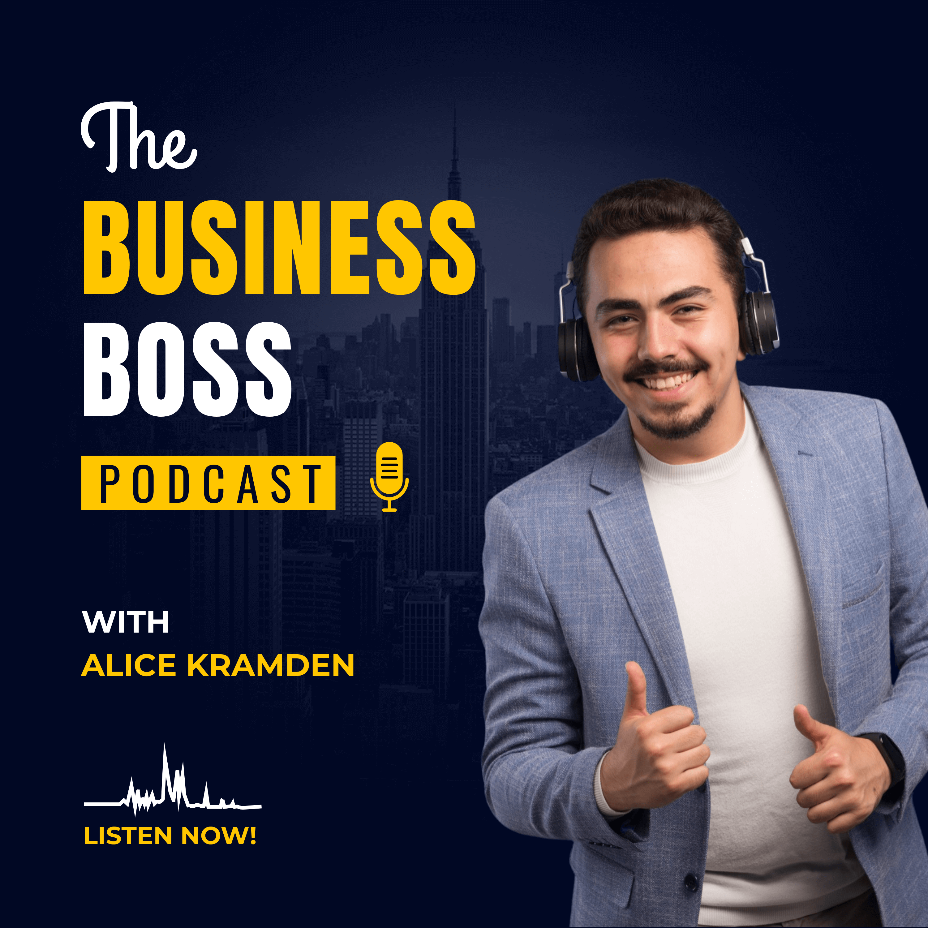 Business podcast banner with muted background