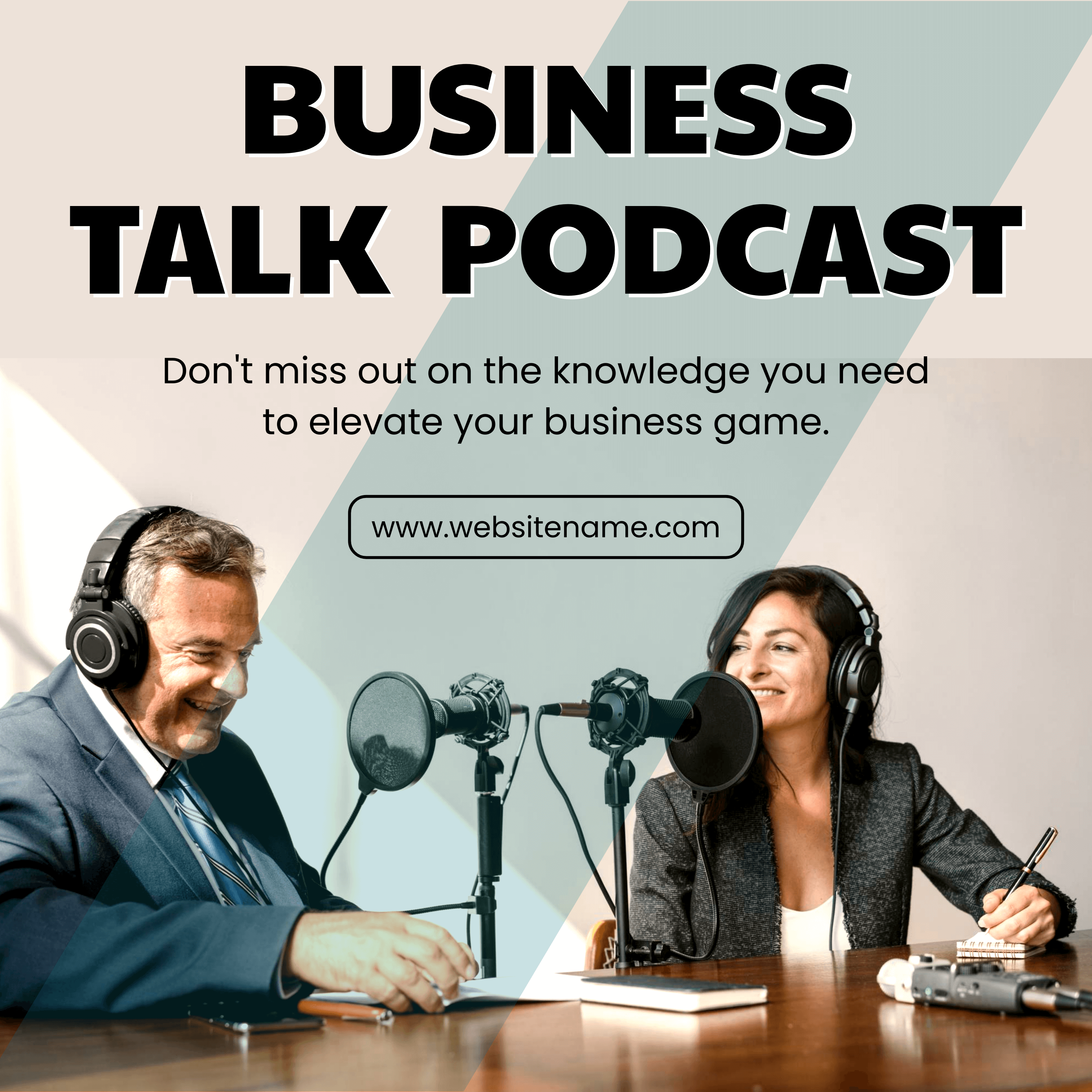 Business podcast banner with patterned background