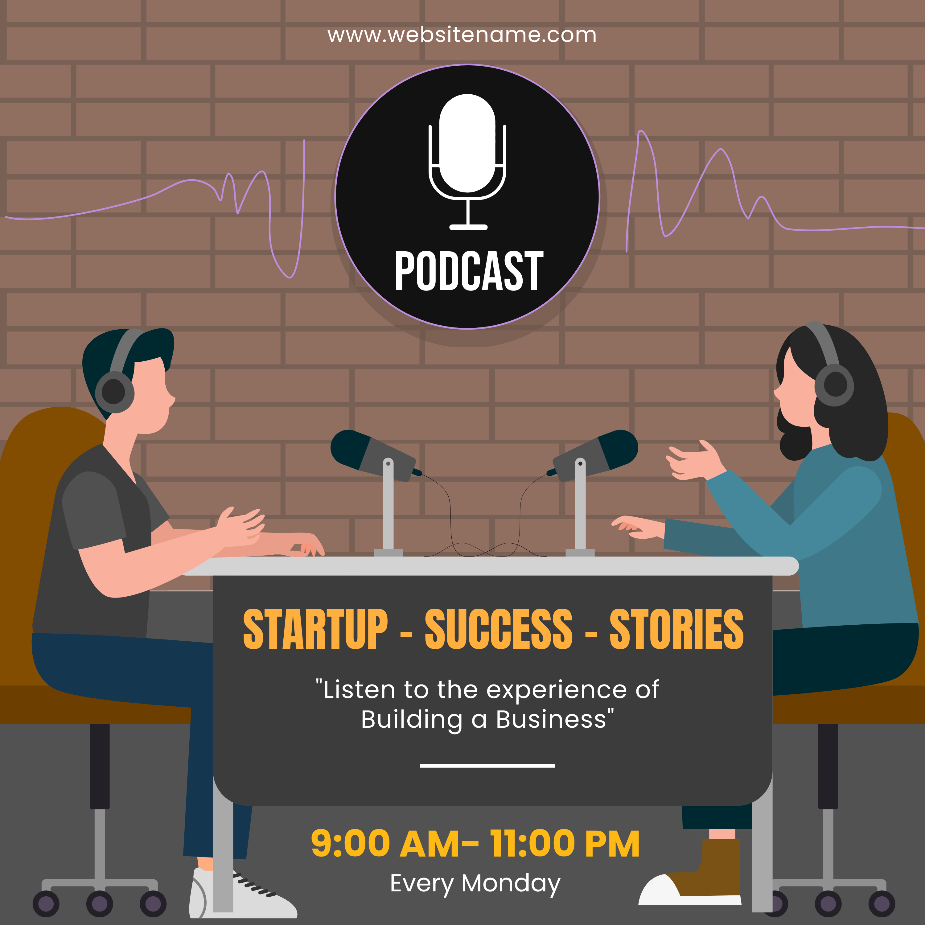 Business podcast banner with podcast illustration