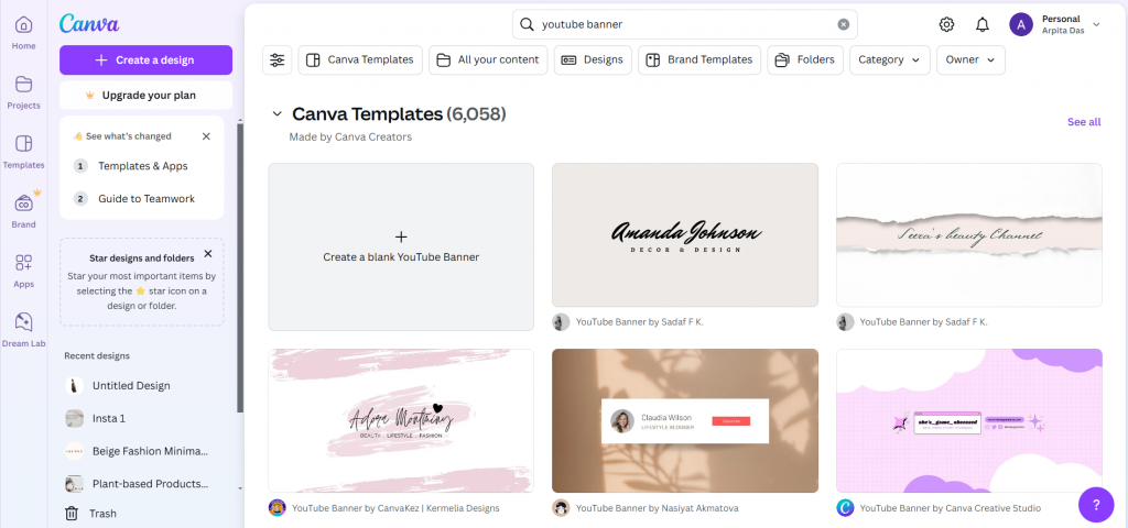 Canva YouTube banner maker