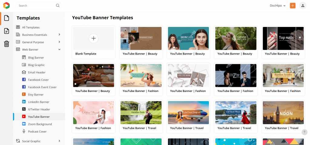 DocHipo YT banner templates in library