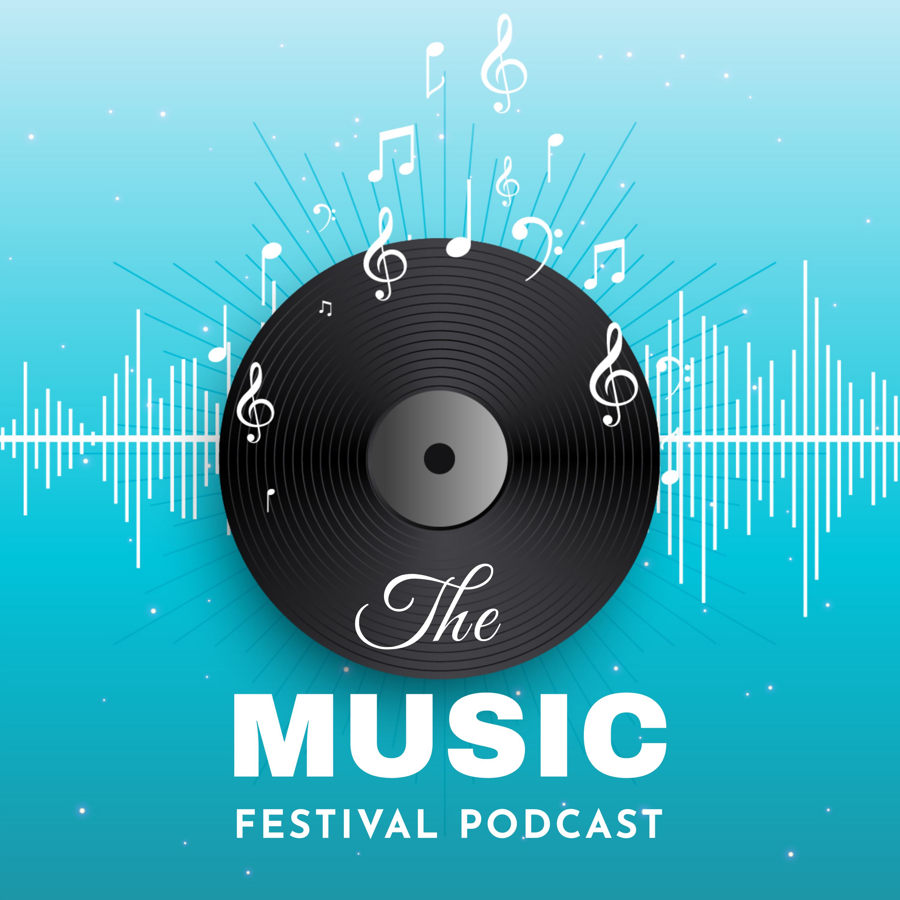 Music podcast cover art with CD and tune icons