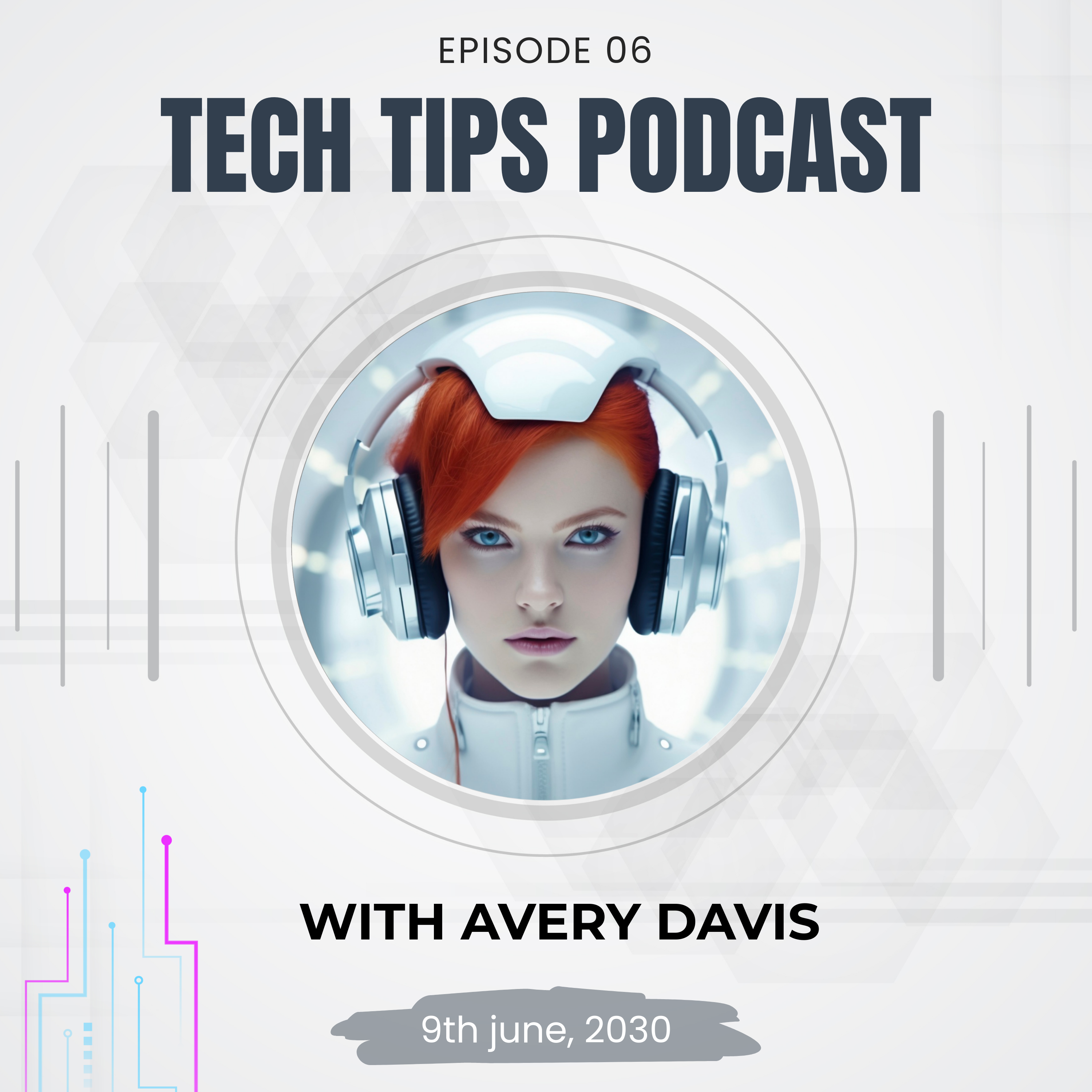 Tech podcast banner with futuristic design