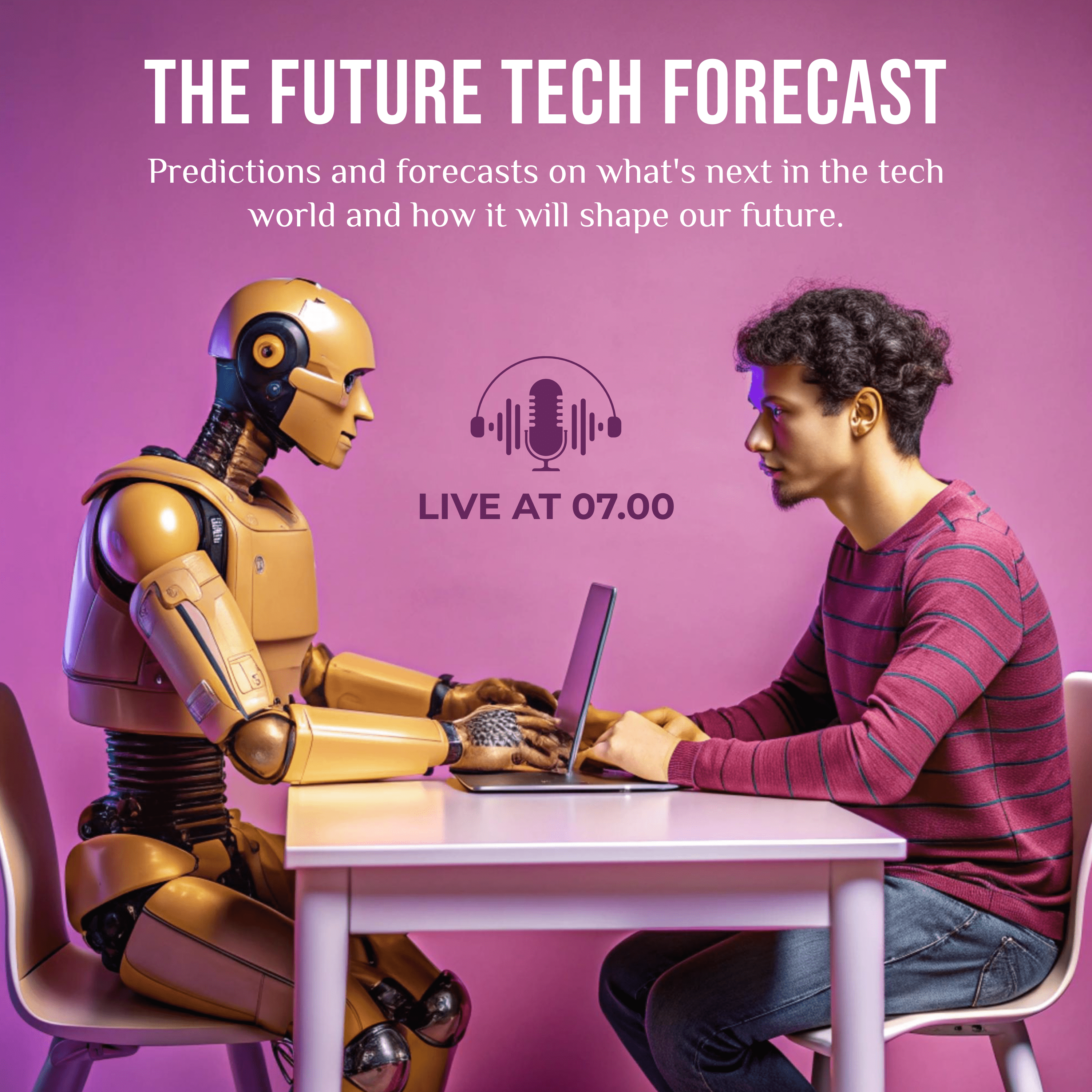 Tech podcast cover art with futuristic graphics